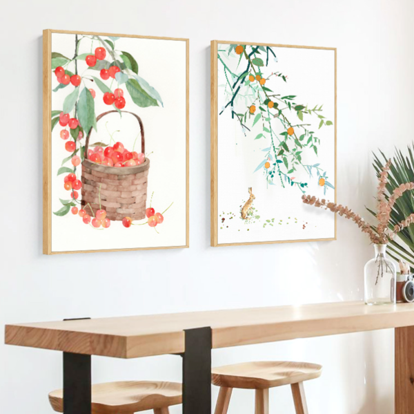 海龙红吉祥樱桃43x60cm日式文艺小清新餐厅装饰画