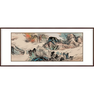 弘舍 吴是亚坤 手绘山水风景国画《云岭飞泉》成品尺寸210x90cm 宣纸 典雅紅褐