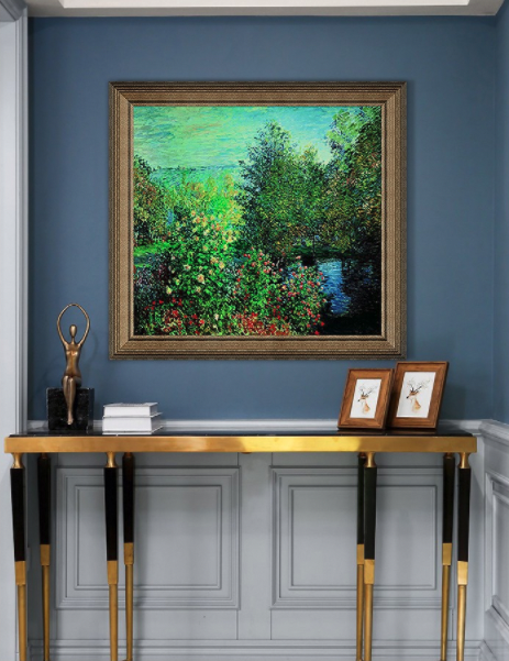 Artron 雅昌 莫奈油画《霍谢德家的花园在蒙裘隆》70×75cm 现代简约美式欧式名人油画 背景墙装饰画挂画
