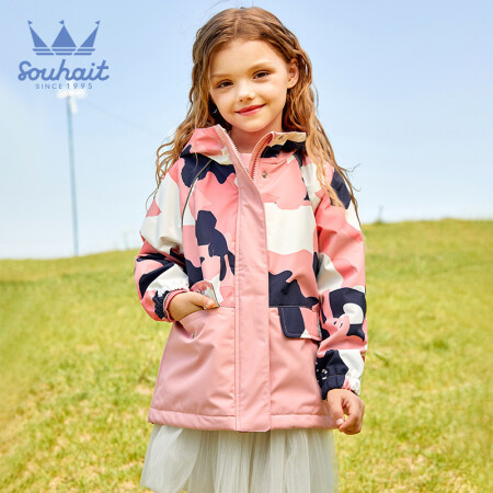 水孩儿童装男童厚外套厚风衣外套加绒长袖连帽拼接款2021秋季新款中大童时尚简约摇粒绒 JDSHPQGD27CC733 摩登粉-女童 120