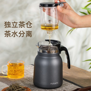 富光 飘逸壶 304不锈钢保温茶壶按压式茶具 大容量过滤泡茶神器 茶水分离冲泡器 黑色 750ML