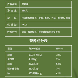 橙子快跑 罗勒酱 180g