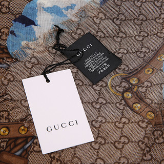 GUCCI 古驰 女士羊毛围巾 508797 3G200 4279 棕色/蓝色 140*140cm