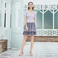 夏装气质高腰短裙碎花蛋糕裙半身裙 XS 紫色
