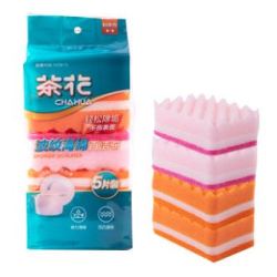 CHAHUA 茶花 波纹海绵擦百洁布 5片装