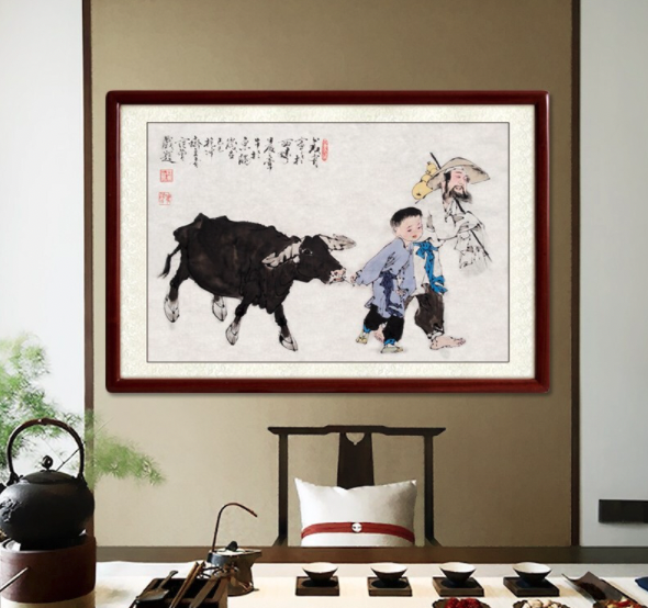 尚得堂 手绘国画 古典人物画 95×65cm 水墨画挂画现代中式客厅沙发背景装饰墙画