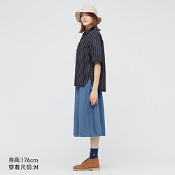 UNIQLO 优衣库 女装 麻混纺条纹衬衫(夏季 短袖套头衫) 441140