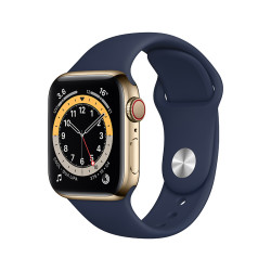 Apple 苹果 Watch Series 6智能手表 GPS 蜂窝款 44毫米金色不锈钢表壳 深海军蓝色运动型表带MJXN3CH/A