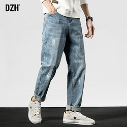 DZH 男士裤子夏季薄款男裤2021年新款休闲牛仔裤男直筒宽松百搭直筒裤