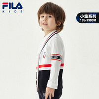 FILA 斐乐童装儿童秋装2021春秋新款潮学院男童宝宝V领针织开衫 标准白-WT 110cm