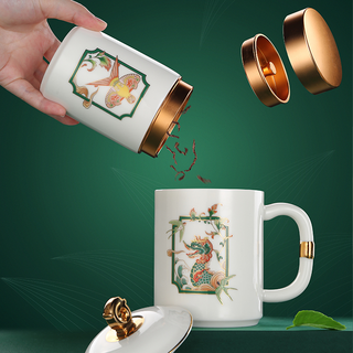 万事皆安国潮盖碗个人杯羊脂玉描金白瓷高档整套功夫茶具 盖碗茶具礼装