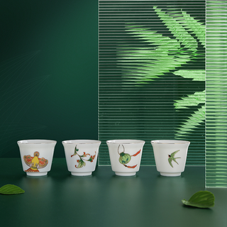 万事皆安国潮盖碗个人杯羊脂玉描金白瓷高档整套功夫茶具 盖碗茶具礼装