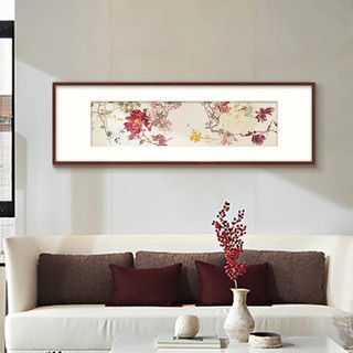 橙舍 客厅装饰画中式沙发背景墙画书房挂画卧室床头画牡丹国画花卉 戴志文 百花齐放 01-雅致红褐 装裱高60*长195