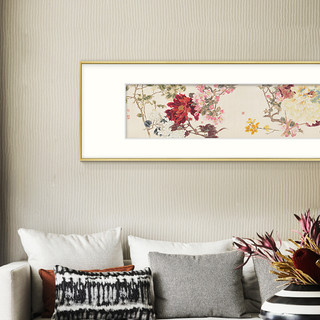 橙舍 客厅装饰画中式沙发背景墙画书房挂画卧室床头画牡丹国画花卉 戴志文 百花齐放 01-雅致红褐 装裱高60*长195