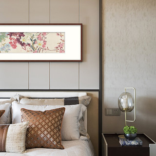 橙舍 客厅装饰画中式沙发背景墙画书房挂画卧室床头画牡丹国画花卉 戴志文 百花齐放 01-雅致红褐 装裱高60*长195