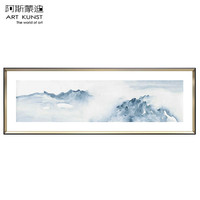 阿斯蒙迪 艺术家许振国画横幅青花蓝色抽象客厅装饰画限量签名版画新中式轻奢简约风格实木框60