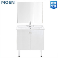 MOEN 摩恩 新飞度浴室柜简约现代水晶格落地柜套餐浴室柜配镜柜龙头套装