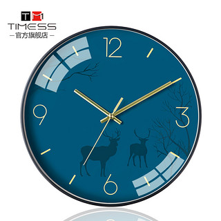 TIMESS钟表挂钟客厅家用时尚创意挂墙简约石英电子免打孔轻奢时钟（14英寸（直径35.5厘米）、P51-1）