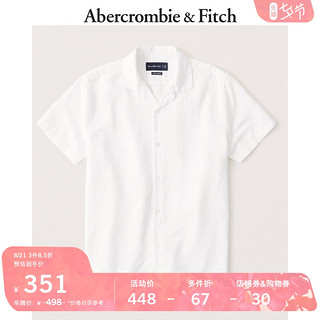 Abercrombie＆Fitch男装 亚麻混纺古巴领纽扣式衬衫 305138-1 AF（L、白色）