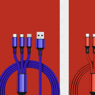 RAGAU 睿高 Lightning Micro USB Type-C 一拖三数据线 1.2m 蓝色