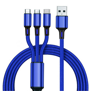 RAGAU 睿高 Lightning Micro USB Type-C 一拖三数据线 1.2m 蓝色