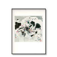 榮寶齋 吴冠中 挪威卑尔根港 60x80cm 拉丝黑色金属框