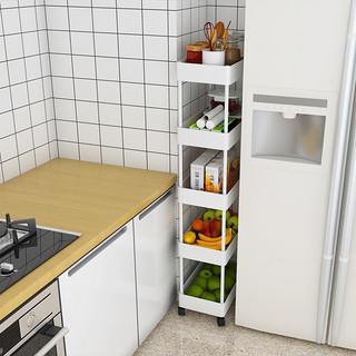 厨房冰箱夹缝隙边角收纳置物架落地多层可移动蔬菜侧边窄缝小推车（浴室推车白色四层）