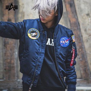 阿尔法飞行夹克ma1男女太空总署nasa飞行员外套alpha ma1棒球服冬（M、L-2B【阿波罗-后背臂章-黑色/薄款/尺码小于冬款）