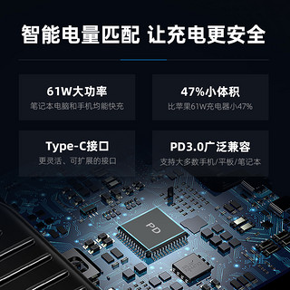 Zendure征拓61w氮化镓充电器PD快充头闪充适用苹果华为小米vivo手机平板安卓Typec插头Macbook笔记本（黑色）