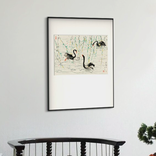 榮寶齋 吴冠中 三鹅 50x70cm 拉丝黑色金属框