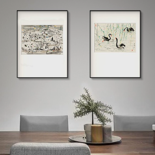 榮寶齋 吴冠中 三鹅 50x70cm 拉丝黑色金属框