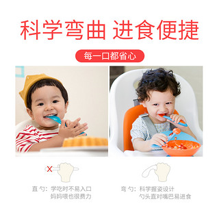 boon宝宝弯头勺辅食勺儿童勺子叉子学吃饭训练勺一岁婴儿餐具套装（活力蓝橙（赠收纳盒））