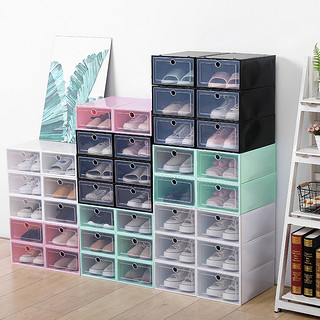 加厚鞋盒收纳盒透明翻盖式鞋子塑料鞋箱鞋柜鞋收纳盒子简易鞋架（特价试用一个装女士 粉色、30x20x12cm）