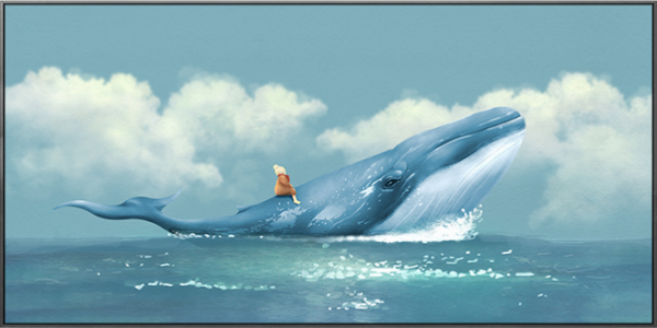 海龙红蓝色鲸鱼横版书房装饰画向海a款90x50cm油画布黑色外框