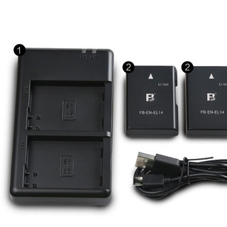 FB 沣标 EN-EL14 相机充电电池 7.2V 930mAh 2块装+相机电池充电器 2槽 黑色 两电双充套装