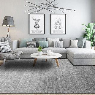北欧风地毯客厅ins卧室轻奢沙发茶几毯满铺黑灰纯色地垫免洗家用（160*230cm(送精美地垫）、现代395号）
