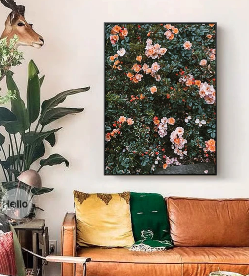 海龙红 法式古玫瑰蔷薇Roses壁画《玫瑰 A款》43x60cm 油画布 典雅黑