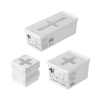 inomata日本进口带盖十字收纳盒一次性手套厨房储物盒塑料整理盒（方款小号2个装(单个尺寸长8.7*宽8.7*高4.5cm)）