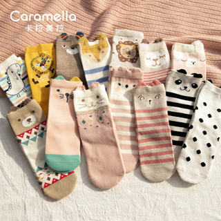 卡拉美拉 Caramella秋冬儿童棉袜子可爱卡通中筒袜宝宝袜男女童婴儿袜子（S码（建议脚长12-16cm）（买1送3 请拍4件）、小熊猫中筒童袜组合2双装-1）