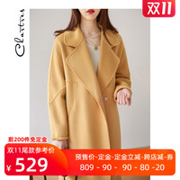 茧型大衣双面呢2020秋冬新款中长款宽松韩版双面羊毛羊绒大衣女无(L、黑色)