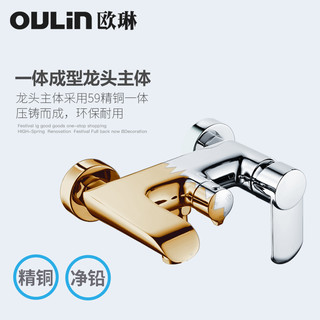 欧琳 明装淋浴花洒套装 挂墙式  黑色花洒套装 花洒套装全铜主体（银色置物）