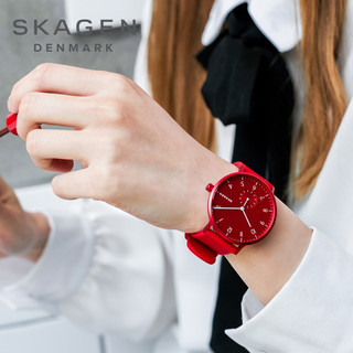 Skagen手表男女款式简约气质时尚潮流防水学生情侣彩色石英表女士（skw2803 樱花粉 表盘36mm）