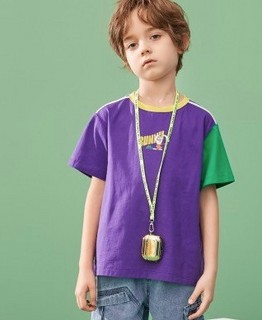 MQD童装男童2021夏新款圆领T恤 130 紫色