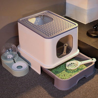 猫砂盆全封闭抽屉顶入式防溅除臭防臭大号超大猫沙猫厕所猫咪用品(大号-马卡龙蓝送猫砂铲)