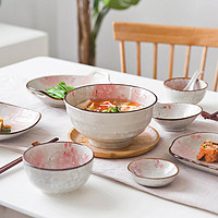摩登主妇 雪樱 日式陶瓷餐具碗碟套装家用菜盘鱼盘子碗盘筷组合（雪樱花2人食（无礼盒））