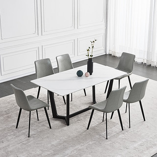 梦芭莎现代简约餐桌家用小型户吃饭桌子轻奢大理石岩板餐桌椅组合（2把餐椅）