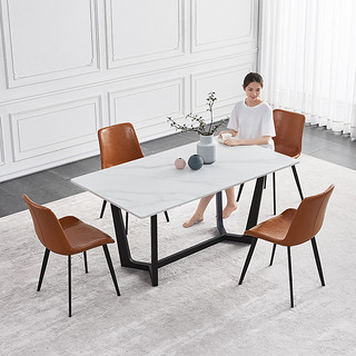 梦芭莎现代简约餐桌家用小型户吃饭桌子轻奢大理石岩板餐桌椅组合（2把餐椅）