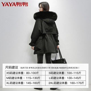 鸭鸭羽绒服 YAYA鸭鸭2020年冬爆款品牌新款羽绒服女中长款狐狸大毛领小个子派克服（L、雾霾蓝）