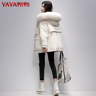鸭鸭羽绒服 YAYA鸭鸭2020年冬爆款品牌新款羽绒服女中长款狐狸大毛领小个子派克服（L、雾霾蓝）