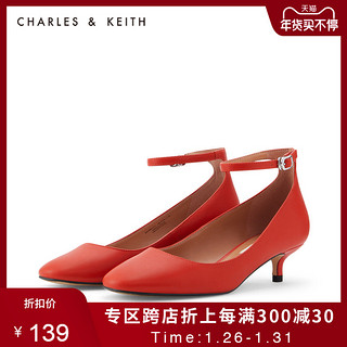 CHARLES&KEITH秋冬女鞋CK1-60580121女士一字扣猫跟单鞋婚鞋（34、Blush浅红色）